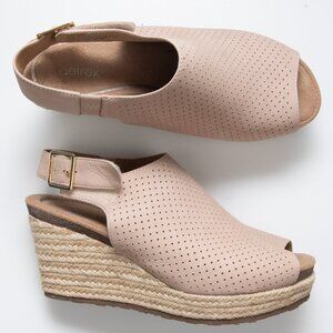 Aetrex Espadrille Sandal Wedge Leather Shoes Perforated Comfortable Tan Size 38